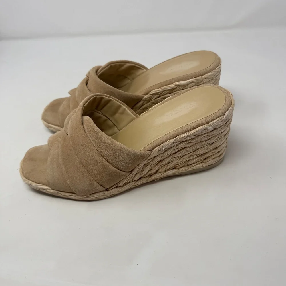 Vince Tan Suede Braided Raffia Wedge Sandals Espadrille Mules Made in Spain 11M